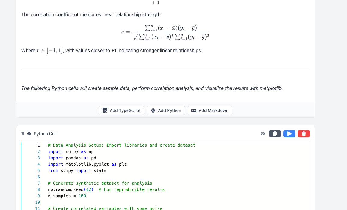 A GPDoc notebook with Markdown and executable code cells